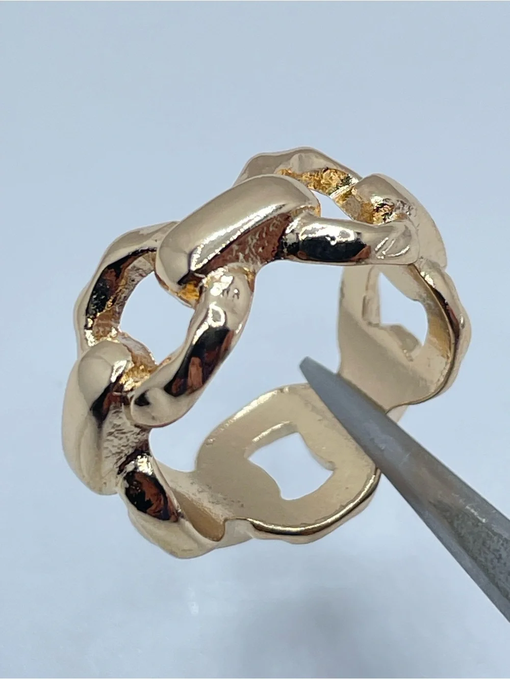 Gold Chunky Chain Link Look Stacking Ring Size 7.5 Modern Statement